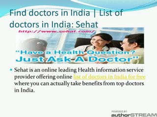 Free doctor online consultation | List of hospitals in India | List of doctors in India: Sehat