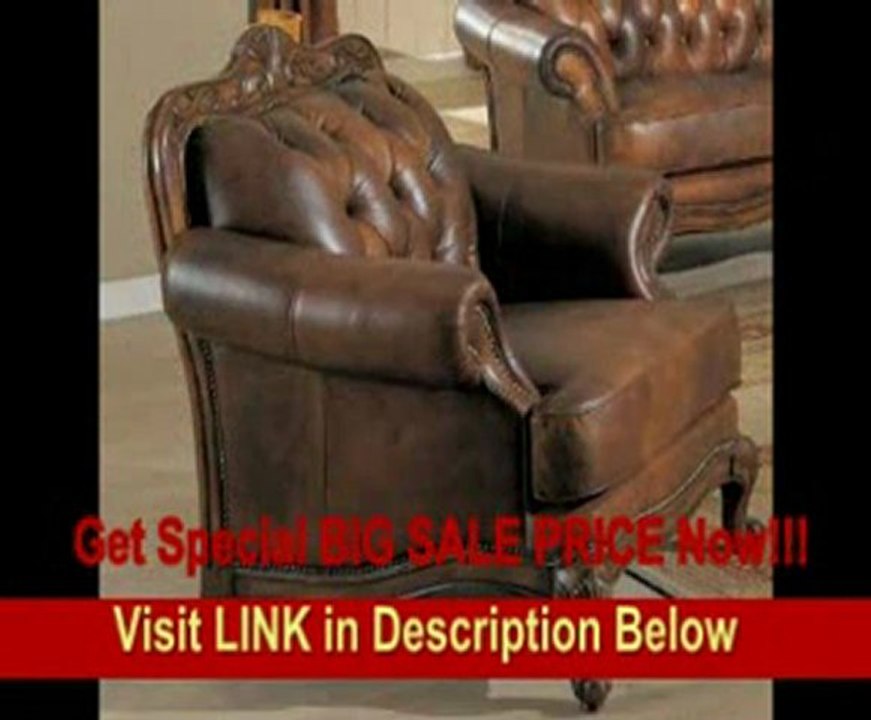 Sofa Chair Button Tufted Nail Head Trim Tri-Tone Leather In Cherry Brown