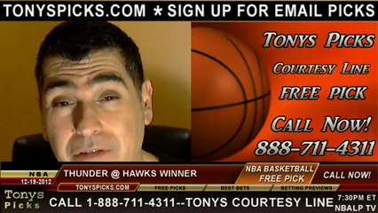 Atlanta Hawks versus Oklahoma City Thunder Pick Prediction NBA Pro Basketball Odds Preview 12-19-2012