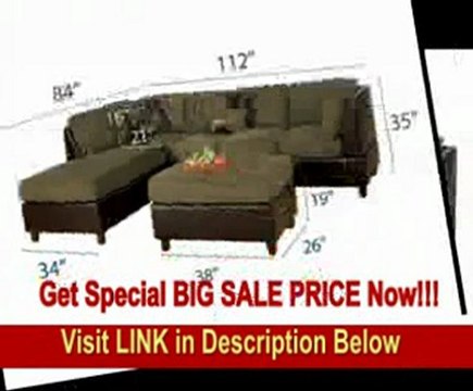 Bobkona Hungtinton Microfiber/Faux Leather 3-Piece Sectional Sofa Set, Sage