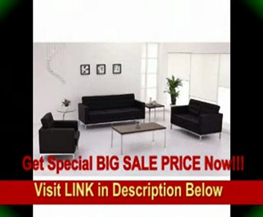 Flash Furniture ZB-LACEY-831-2-LS-BK-GG Hercules Lacey Series Contemporary Black Leather Love Seat with Stainless Steel Frame