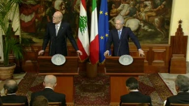 Roma - Dichiarazioni alla stampa incontro Monti-Mikati (05.12.12)