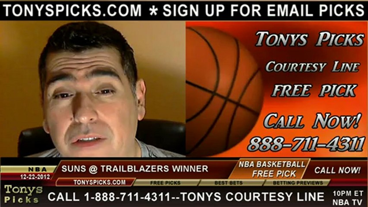Phoenix Suns versus Portland Trailblazers NBA Pro Basketball Pick 12-22-2012