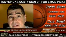 Memphis Grizzlies versus Houston Rockets NBA Pro Basketball Pick 12-22-2012