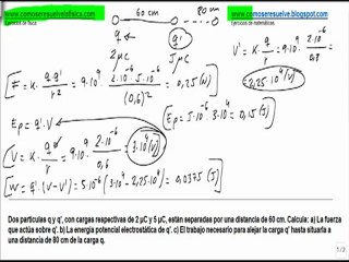 Fisica campo electrico calcular campo y potencial electrico entre dos cargas positivas