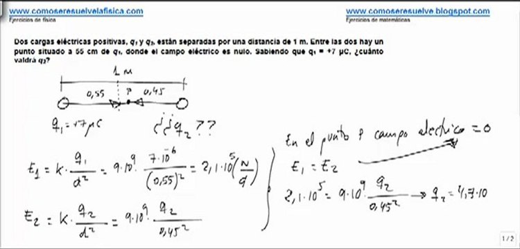 Fisica campo electrico distancia entre dos cargas para campo electrico nulo