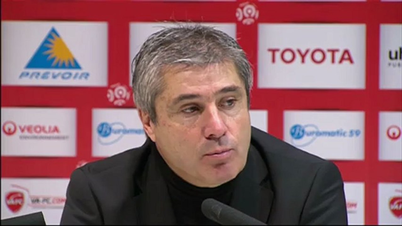 Conférence de presse Valenciennes FC - Evian TG FC : Daniel  SANCHEZ (VAFC) - Pascal DUPRAZ (ETG) - saison 2012/2013