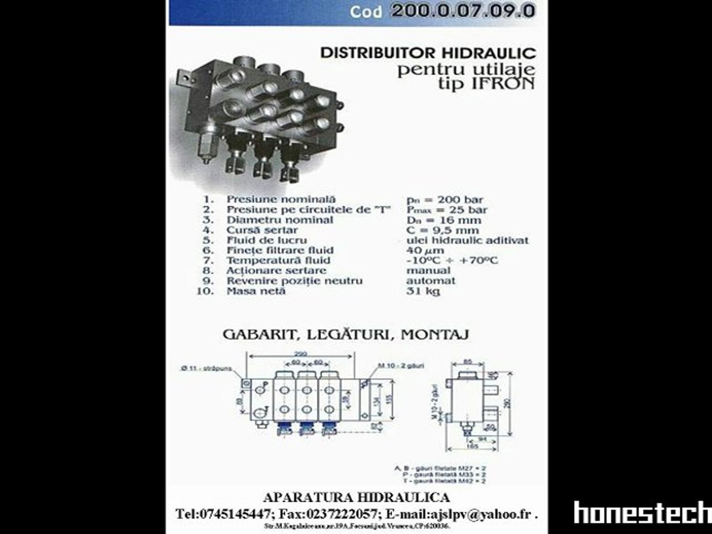 Distribuitor hidraulic pentru IFRON Dn20 si Dn16 - video Dailymotion