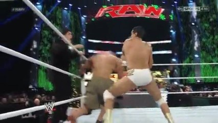 WWE RAW 12.24.2012 - Pumpkin Pie on face of Ricardo Rodriguez (John Cena vs. Alberto Del Rio)