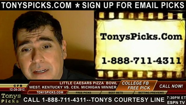 Central Michigan Chippewas versus Western Kentucky Hilltoppers Pick Prediction Little Caesars Pizza Bowl NCAA College Football 12-26-2012