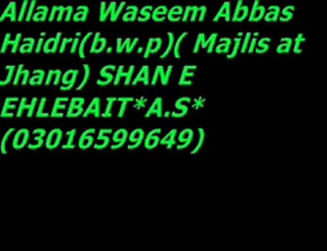 Allama Waseem Abbas Haidri(b.w.p)(Majlis at Jhang) SHAN E EHLE BAIT A.S (03016599649)