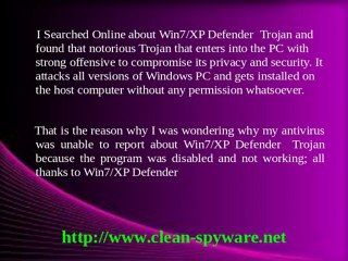 Uninstall Win7/XP Defender : get rid of Win7/XP Defender infection