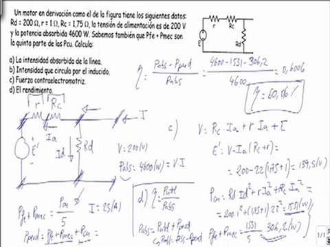 Maquinas electricas motor en derivacion calcular intensidad y rendimiento