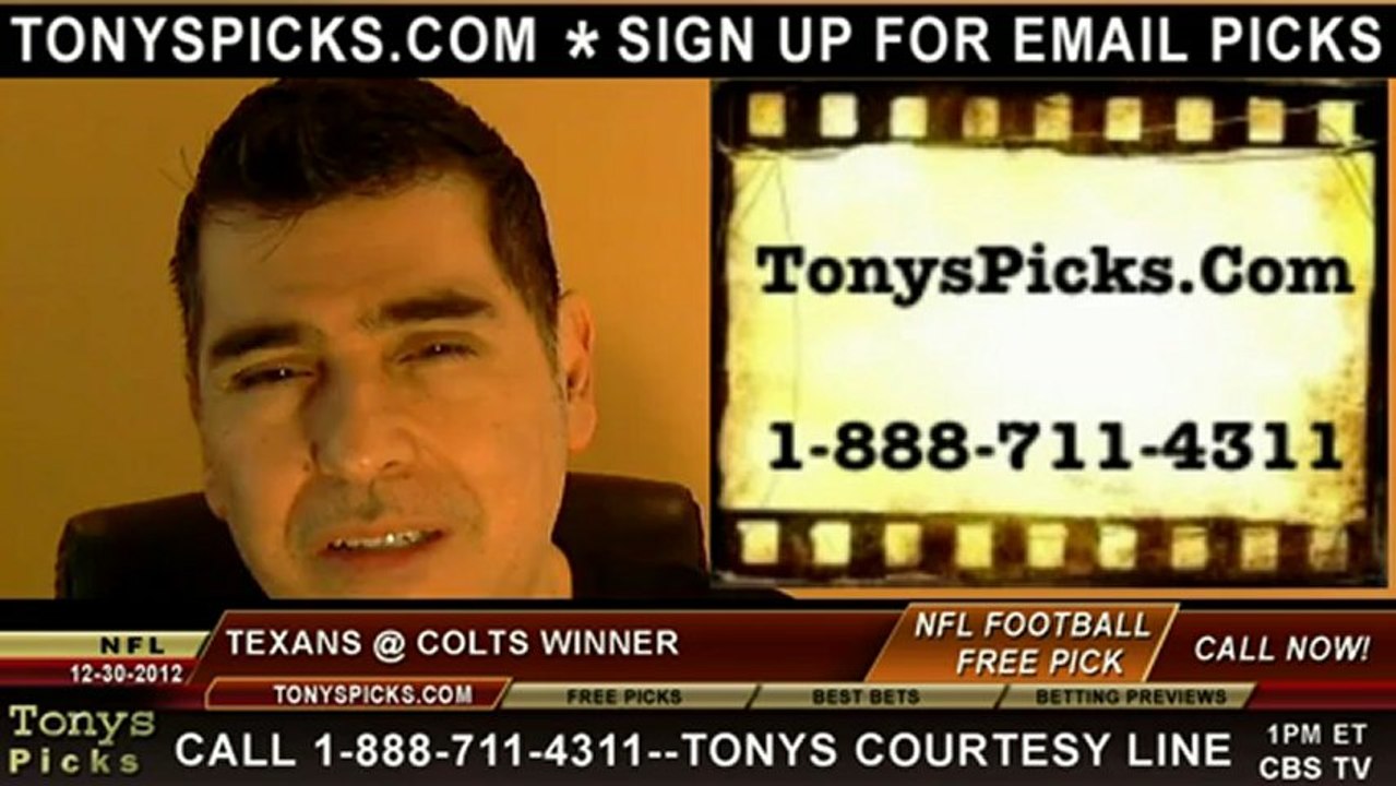 Indianapolis Colts versus Houston Texans Pick Prediction NFL Pro Football Odds Preview 12-30-2012