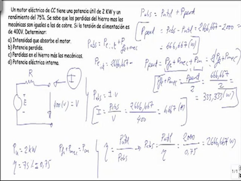 Maquinas electricas calcular intensidad potencia perdida y potencia electrica