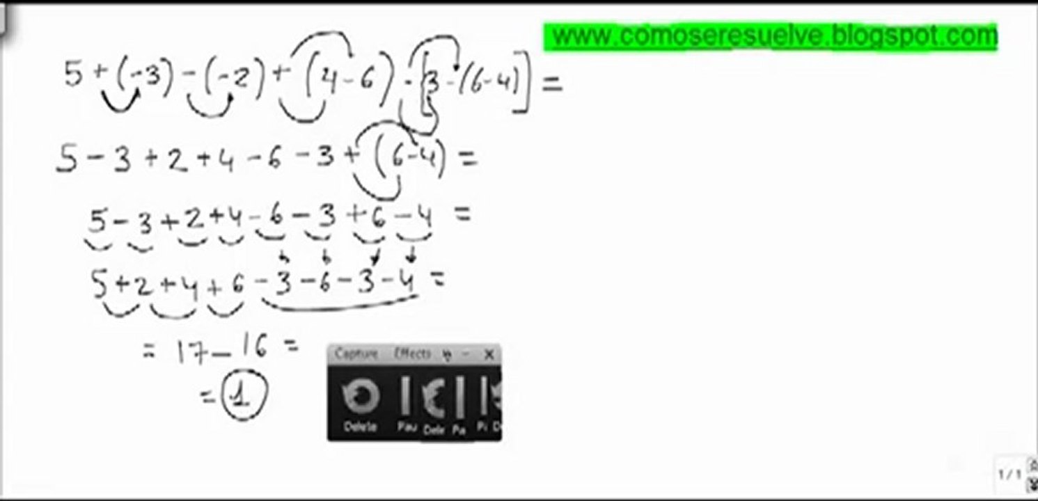 Operaciones de numeros enteros con parentesis ejercicio 1