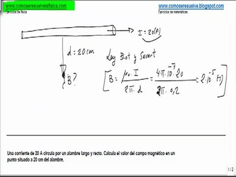 Fisica campo magnetico en un punto a distancia de un alambre con corriente
