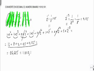 Electronica convierte en decimal el numero binario fraccionario 11010,101
