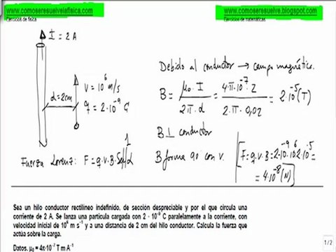 Fisica campo magnetico calcular fuerza sobre carga con conductor rectilineo