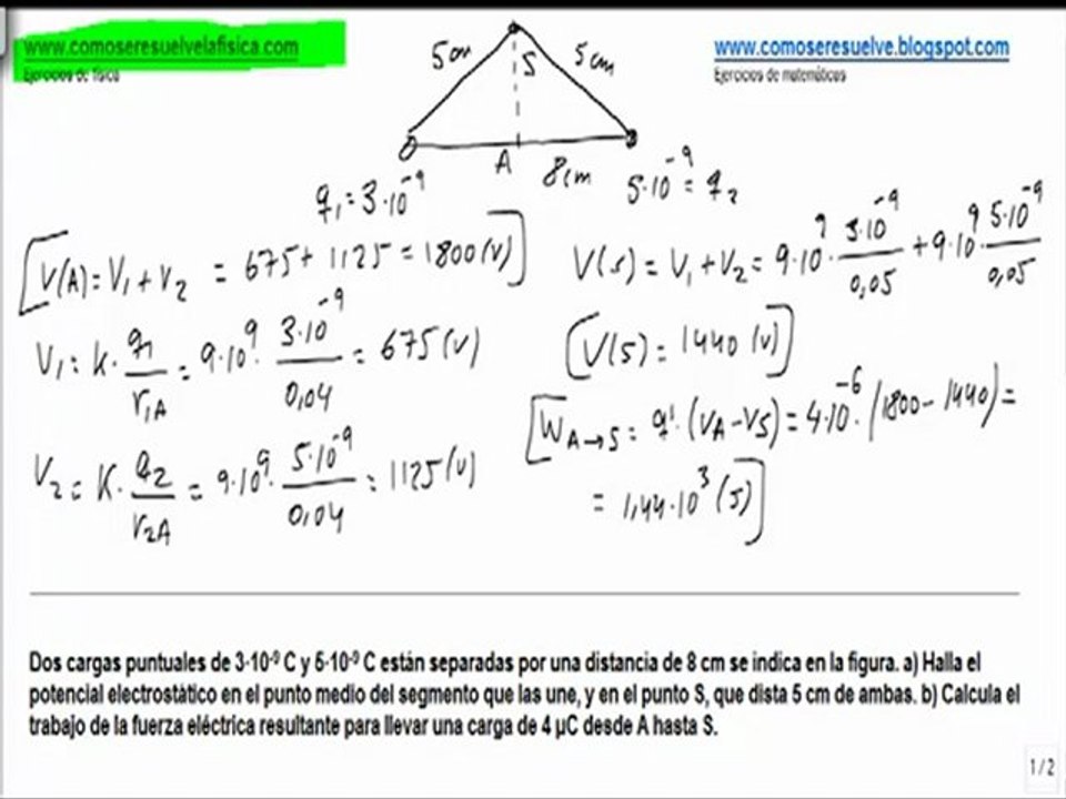 Fisica campo electrico calcular campo y potencial electrico en un punto medio