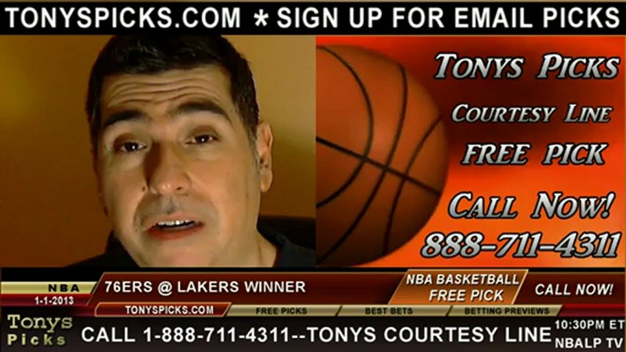LA Lakers versus Philadelphia 76ers Pick Prediction NBA Pro Basketball Odds Preview 1-1-2013