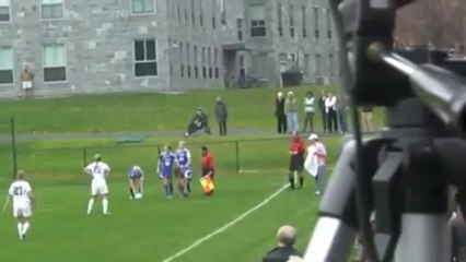 Women's Soccer Player Throws Ball At Opponents Face