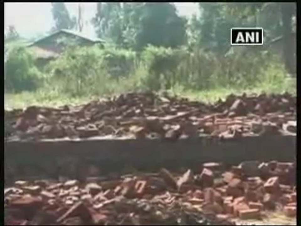 Maoists destroy under construction paramilitary forces barrack.mp4