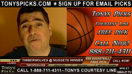 Denver Nuggets versus Minnesota Timberwolves Pick Prediction NBA Pro Basketball Odds Preview 1-3-2013