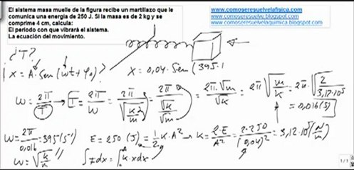 Fisica movimiento oscilatorio sistema masa muelle golpeado por martillo