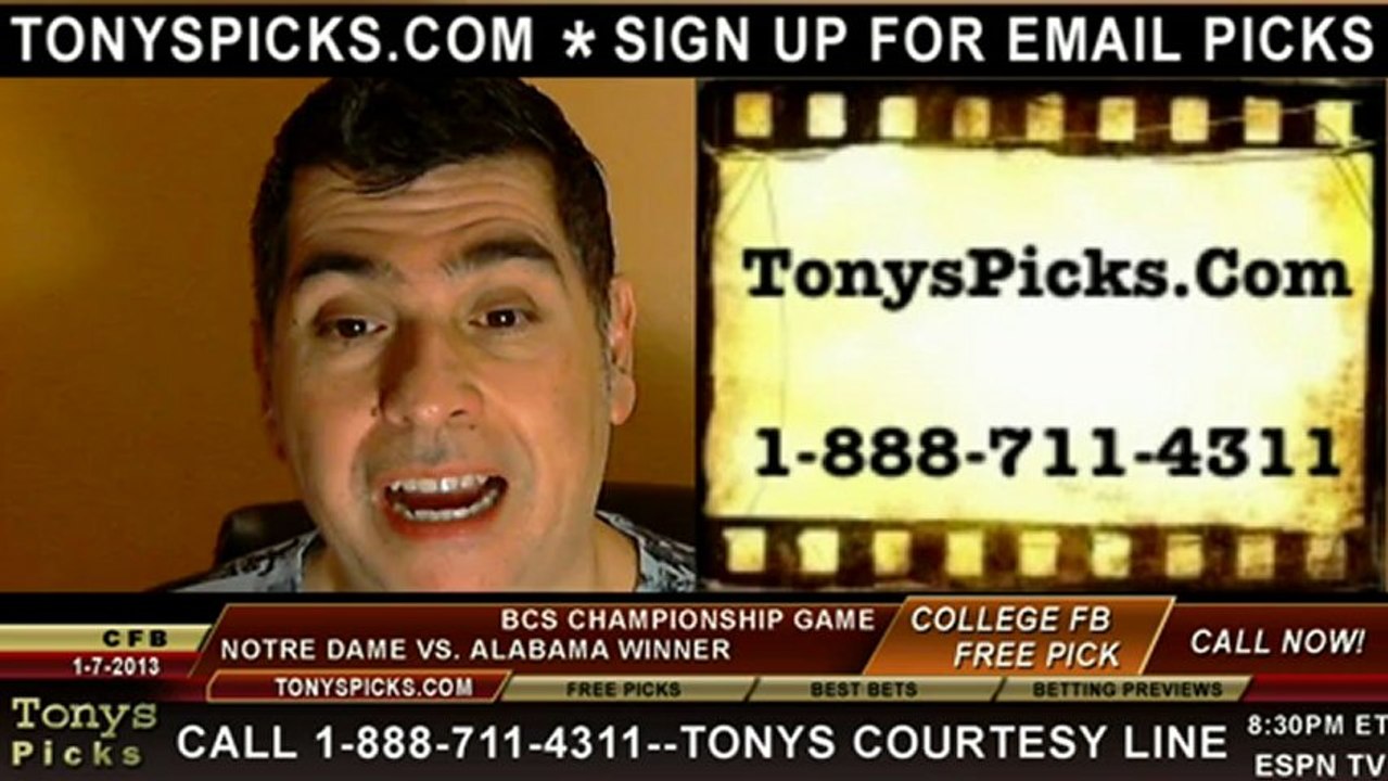 Notre Dame Fighting Irish versus Alabama Crimson Tide Pick Prediction BCS Championship Game NCAA College Football Odds Preview 1-7-2013