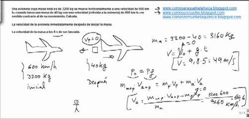 Fisica cinemática velocidad avioneta por conservacion del momento lineal