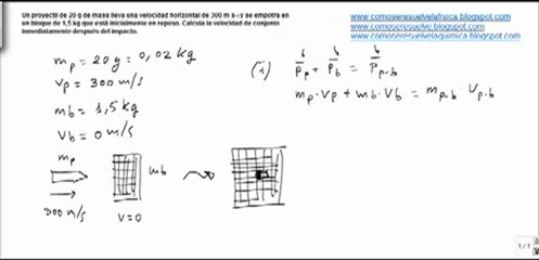 Fisica cinemática velocidad sistema proyectil bloque conservacion momento lineal