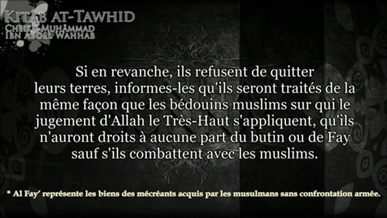 kitab tawhid - ch63 Concernant le Pacte (Dhimmah) pris au nom d'Allah et de Son Prophète