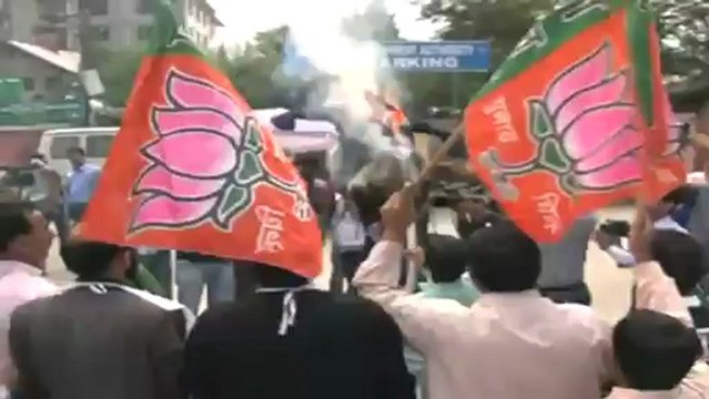 BJP activists burned effigies of UPA.mp4