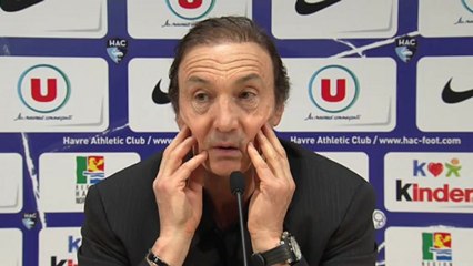 Conférence de presse Havre AC - EA Guingamp : Erick MOMBAERTS (HAC) - Jocelyn GOURVENNEC (EAG) - saison 2012/2013