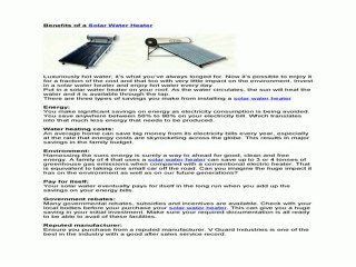 Benefits of a Solar Water Heater
