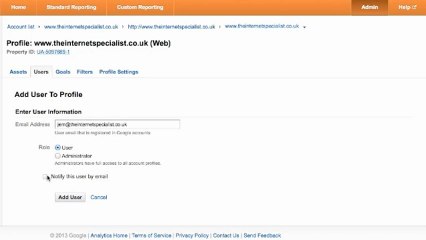 Google Analytics Video Tutorial Add User or Administrator