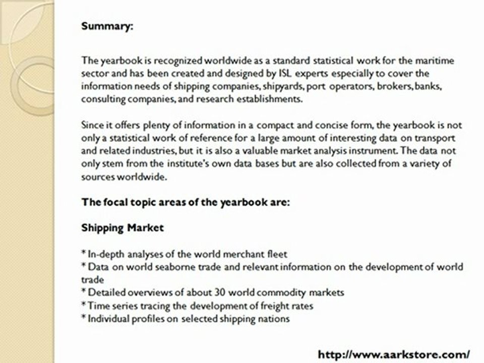 Aarkstore.com - ISL Shipping Statistics Yearbook 2011 - Market Research Report