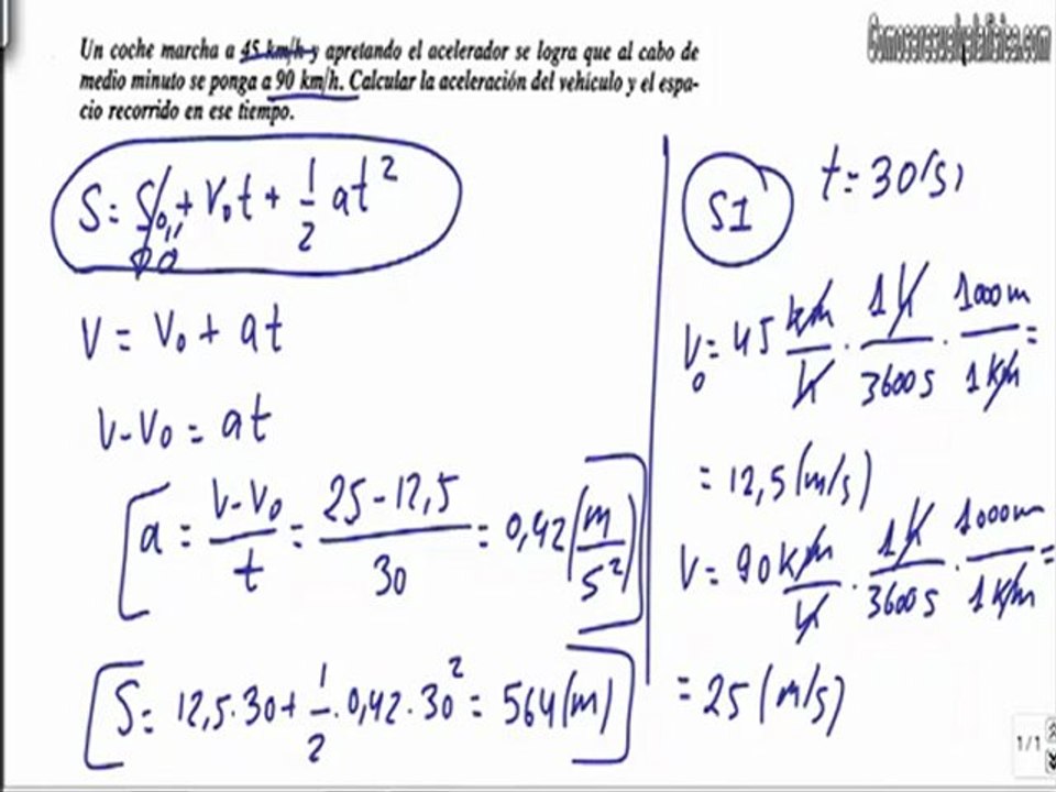 Problema resuelto de cinematica (32) calcular espacio y aceleracion movimiento uniforme acelerado