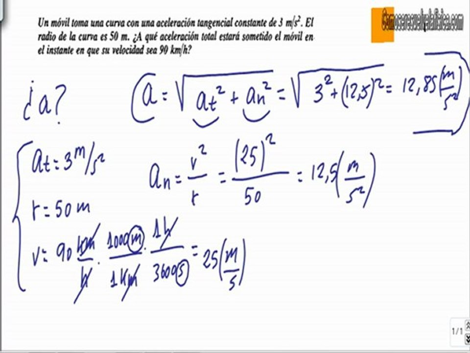 Problema resuelto de cinematica (25) calcular la aceleracion total