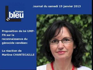 Martine Chantecaille sur France Bleu : Réaction sur la proposition de loi UMP-FN sur la reconnaissance