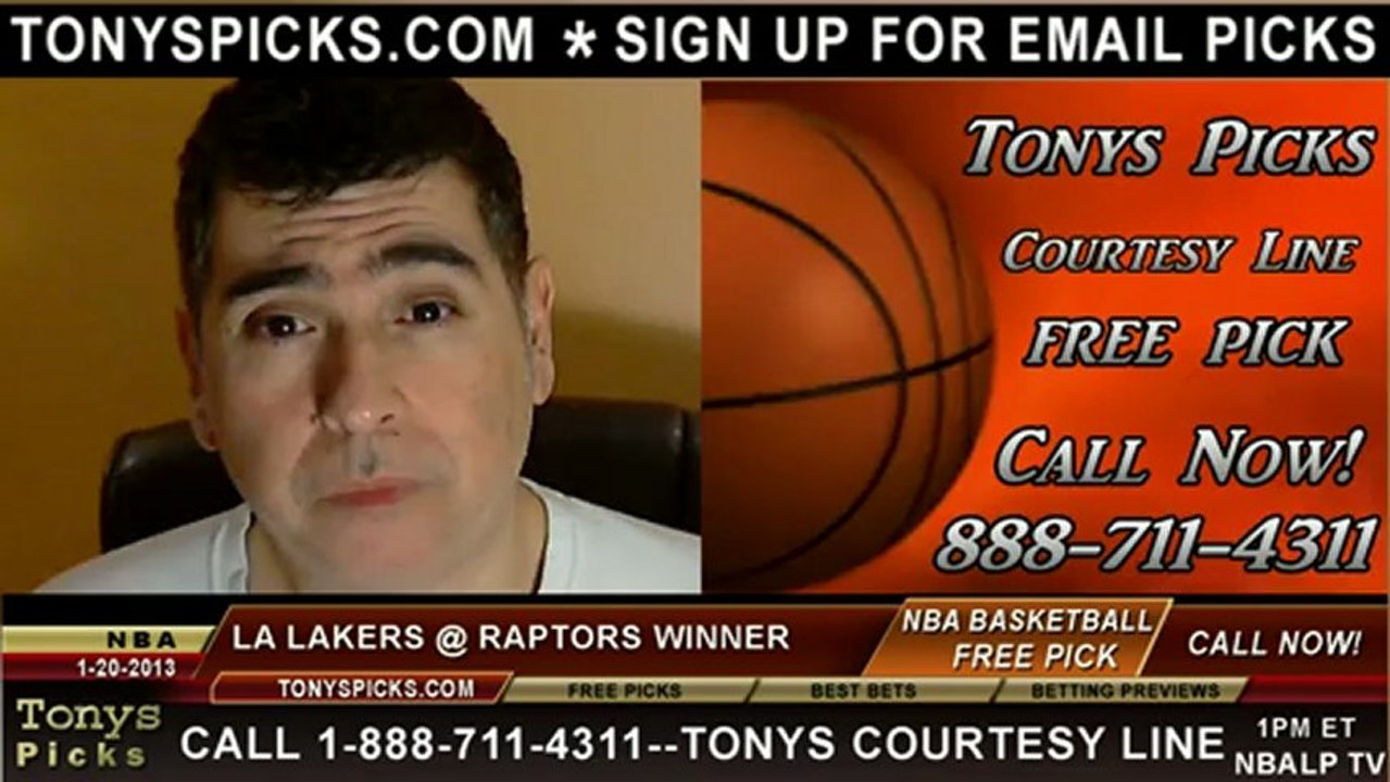 Toronto Raptors versus LA Lakers Pick Prediction NBA Pro Basketball Odds Preview 1-20-2013