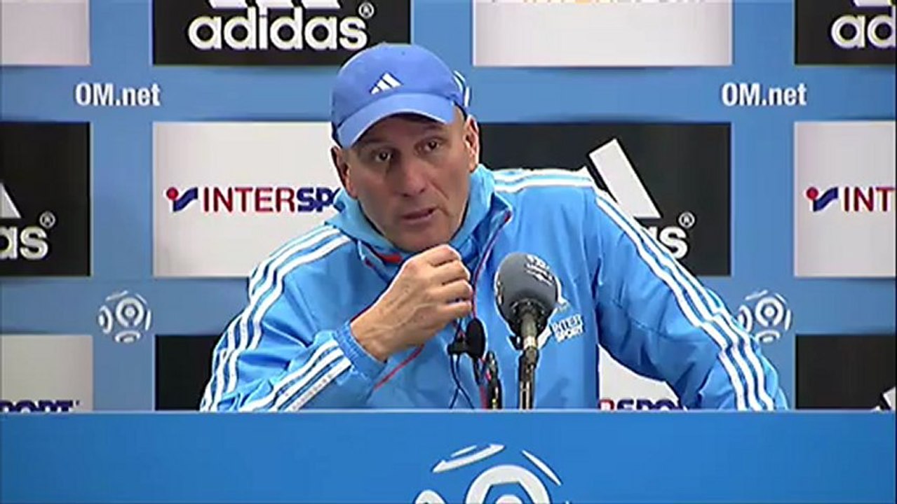 Conférence de presse Olympique de Marseille - Montpellier Hérault SC : Elie BAUP (OM) - René GIRARD (MHSC) - saison 2012/2013