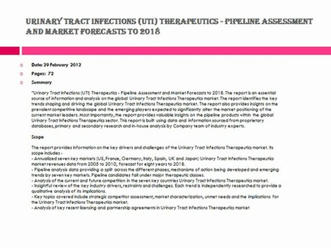 Urinary Tract Infections (UTI) Therapeutics - Pipeline Assessment and Market Forecasts to 2018