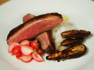Simply Gourmet: Duck Breast With Ponzu Sauce, Miso Aubergine And Pickled Radish