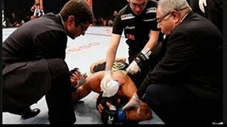 Pedro Nobre is treated by doctors after an illegal strike from Yuri Alcantara in their bantamweight at the UFC on FX
