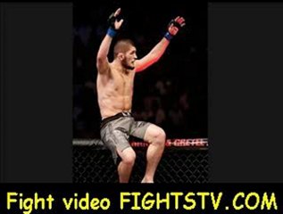 Khabib Nurmagomedov reacts after knocking out Thiago Tavares in their lightweight at the UFC on FX