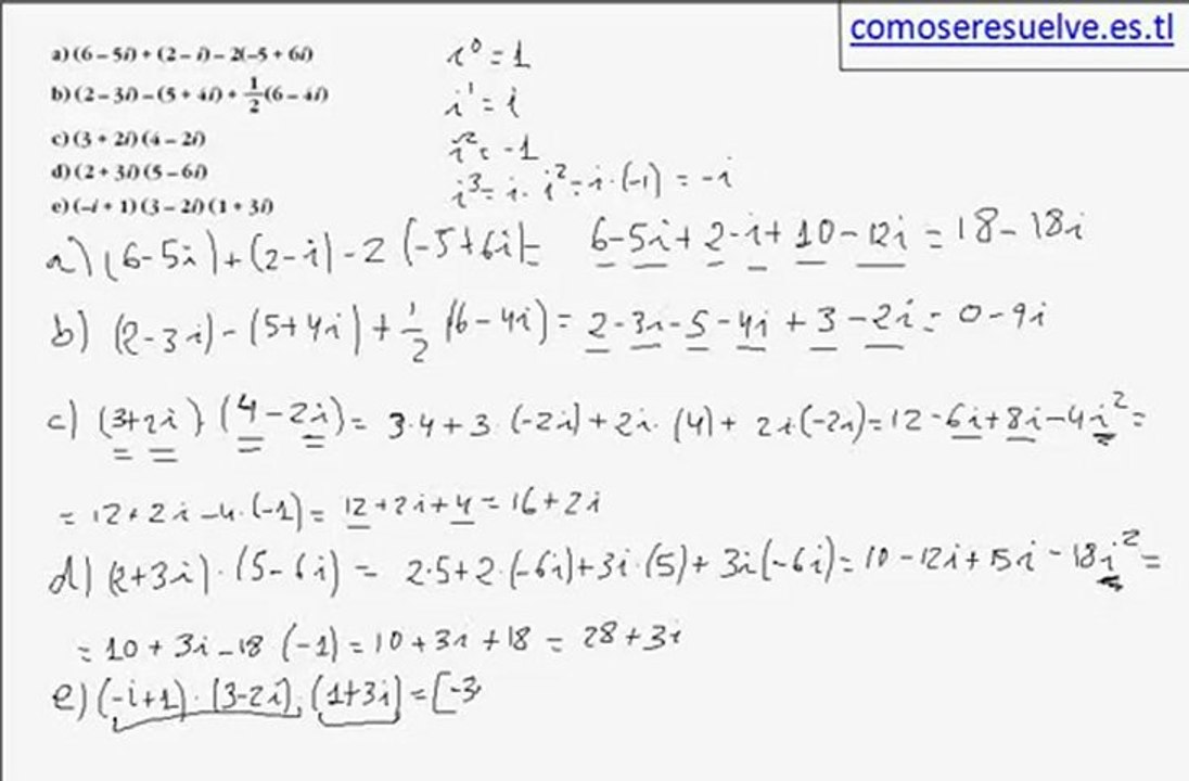 operaciones con numeros complejos en forma binómica