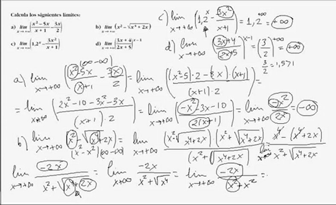 Problemas de limites( por comparacion de infinitos y otros tipos)