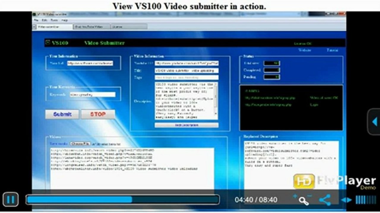 VS100 Video Submitter - Submit Any Youtube Video To 100 + Video Sites